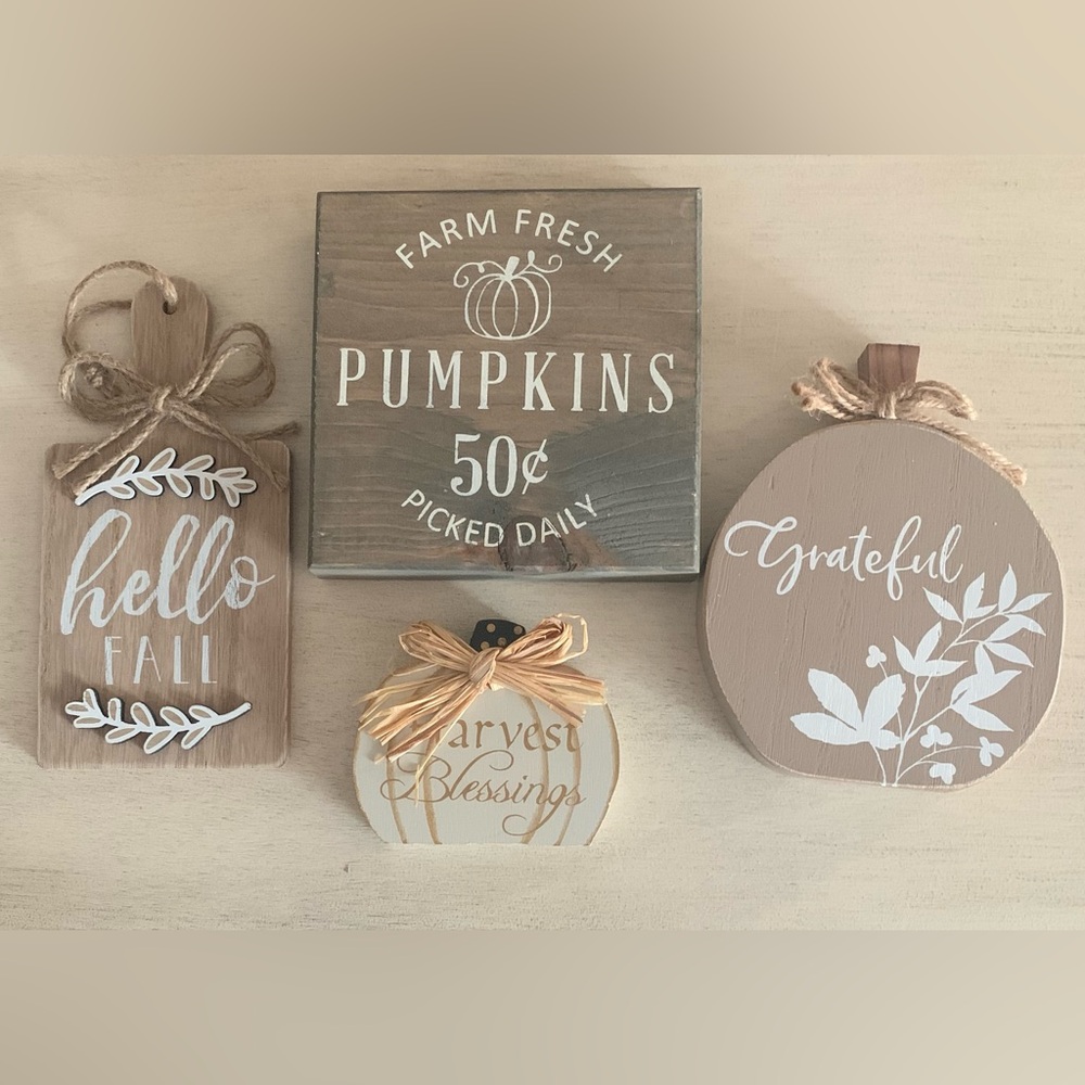 Set of 4 neutral tone Fall/Harvest decorative signs